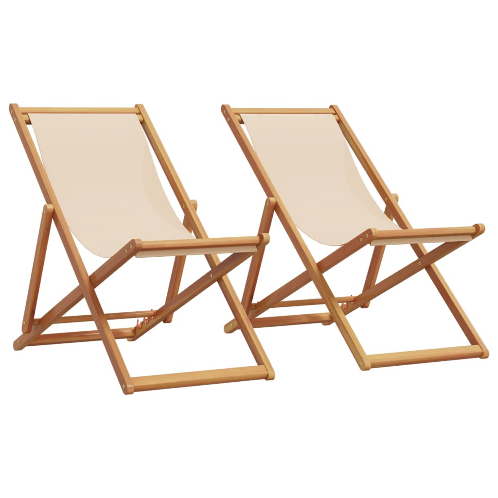 Folding Beach Chairs 2 Pcs White Fabric