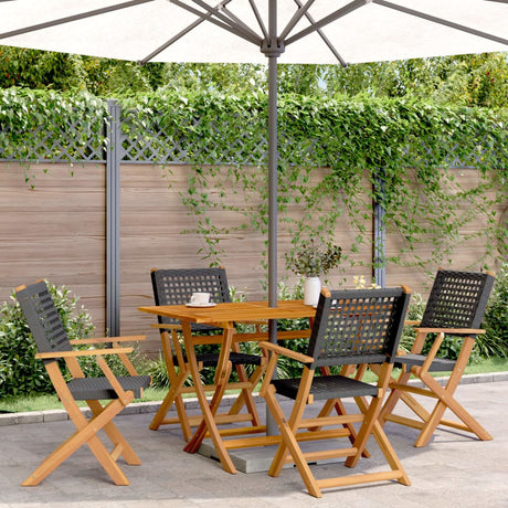 Folding Garden Chairs 8 Pcs Poly Rattan And Solid Wood