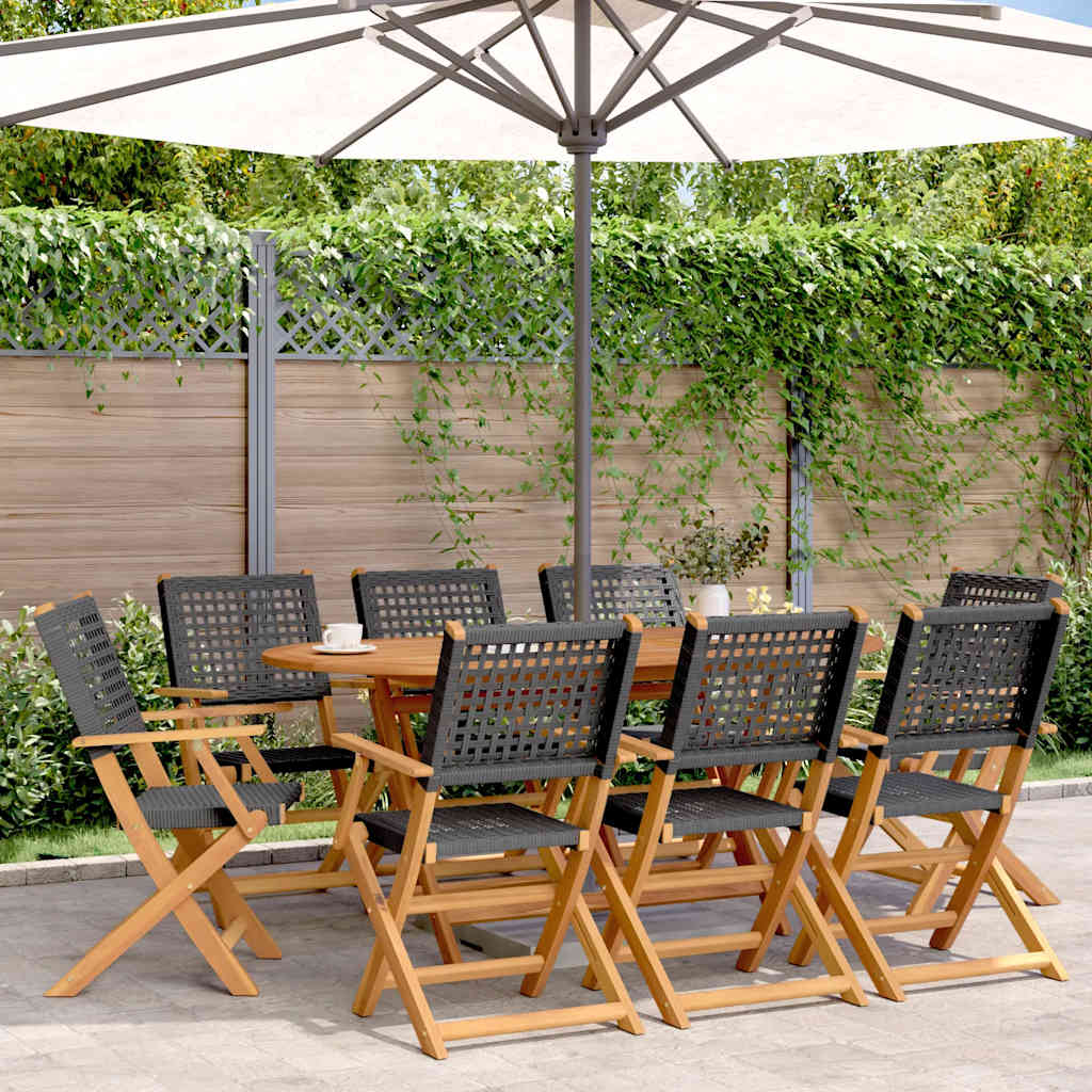 Folding Garden Chairs 8 Pcs Poly Rattan And Solid Wood