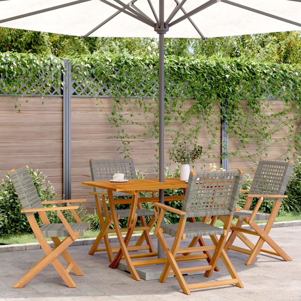 Folding Garden Chairs 8 Pcs Poly Rattan And Solid Wood
