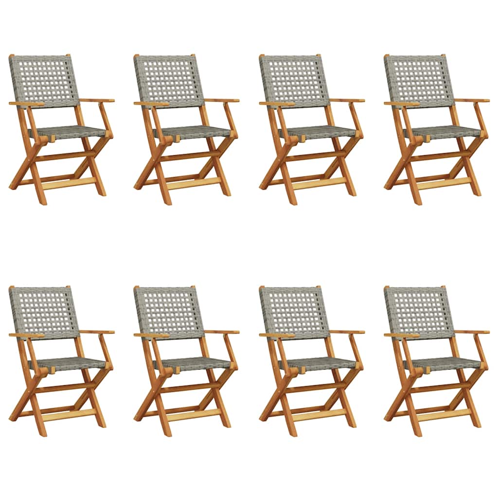 Folding Garden Chairs 8 Pcs Poly Rattan And Solid Wood
