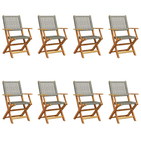Folding Garden Chairs 8 Pcs Poly Rattan And Solid Wood