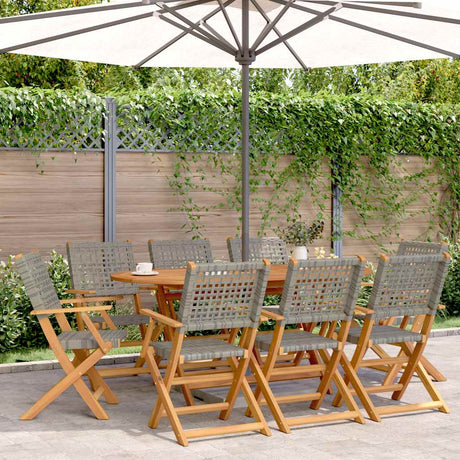 Folding Garden Chairs 8 Pcs Poly Rattan And Solid Wood