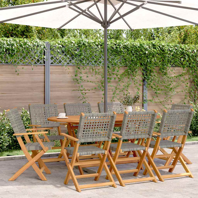 Folding Garden Chairs 8 Pcs Poly Rattan And Solid Wood