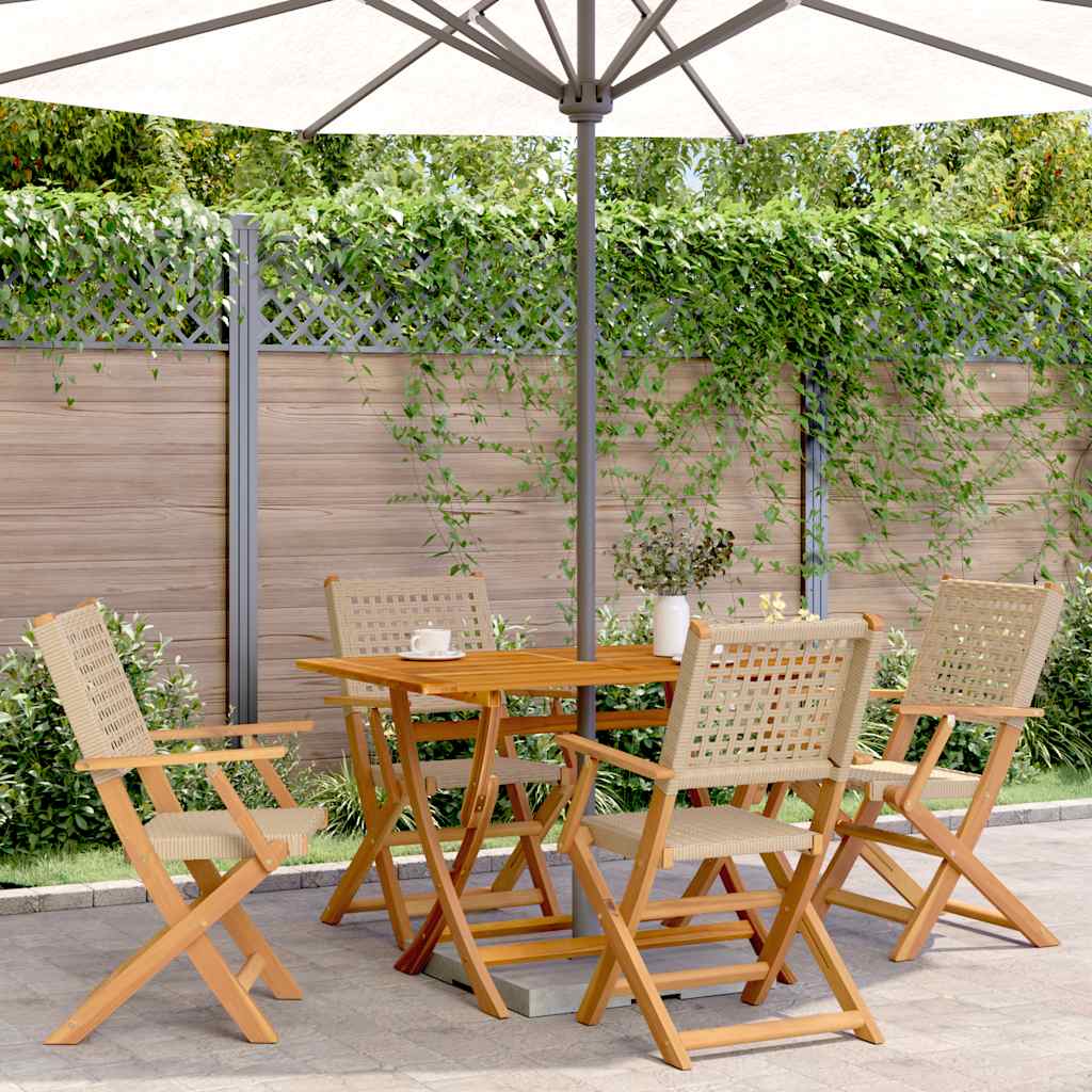 Folding Garden Chairs 8 Pcs Poly Rattan And Solid Wood