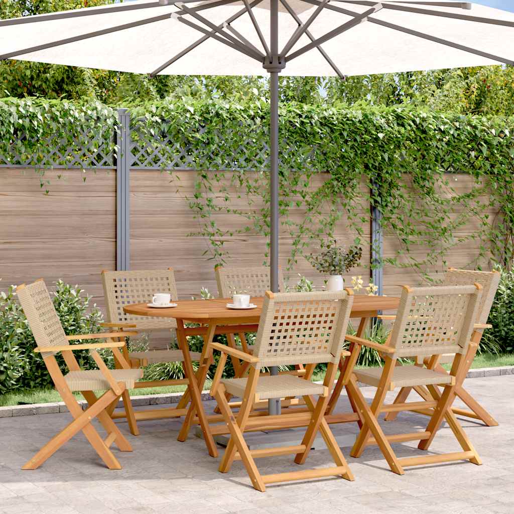 Folding Garden Chairs 8 Pcs Poly Rattan And Solid Wood