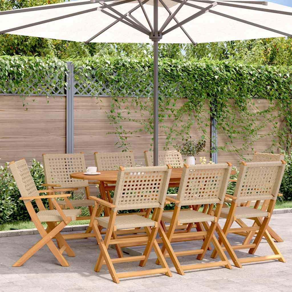 Folding Garden Chairs 8 Pcs Poly Rattan And Solid Wood