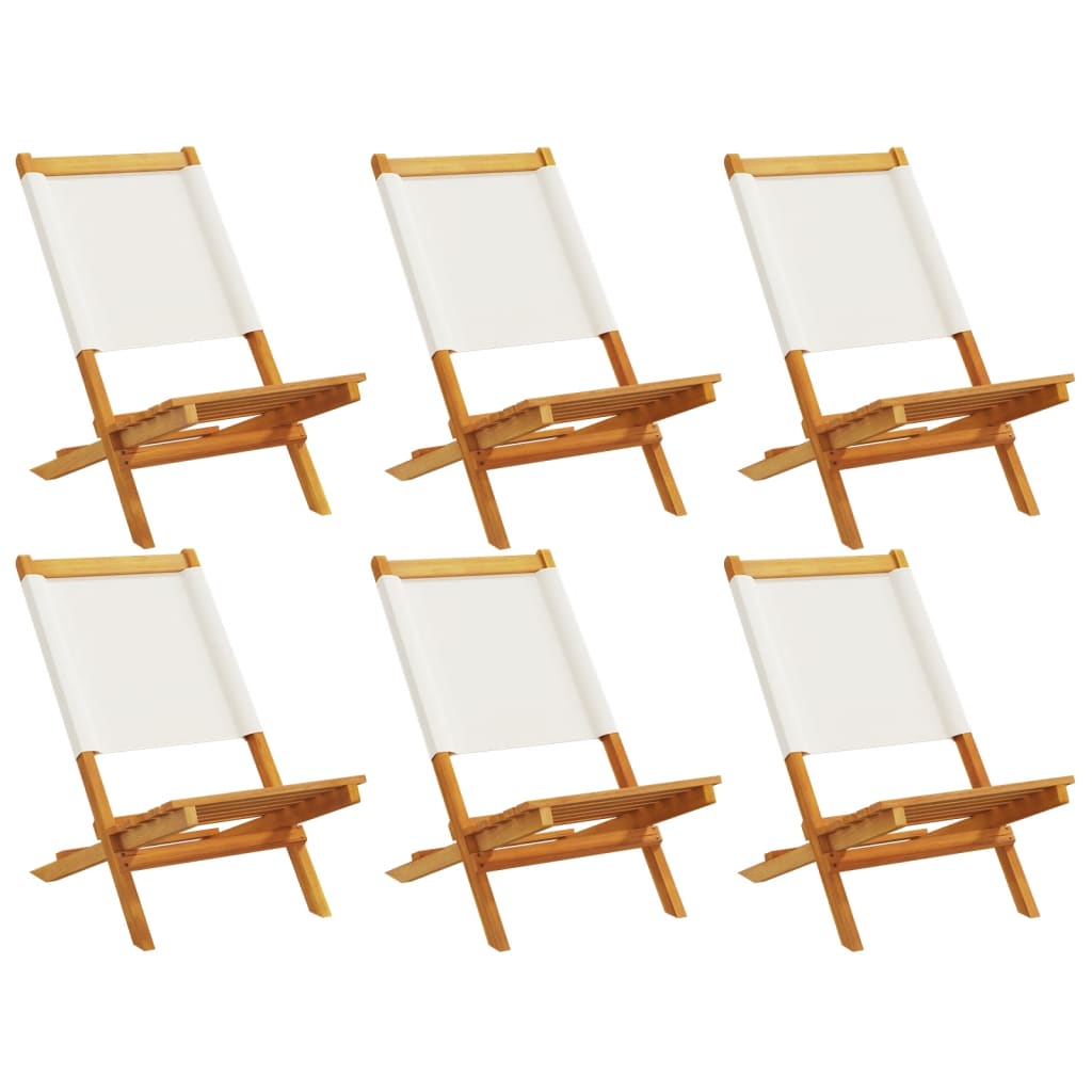 Folding Garden Chairs 6 Pcs White Fabric And Solid Wood