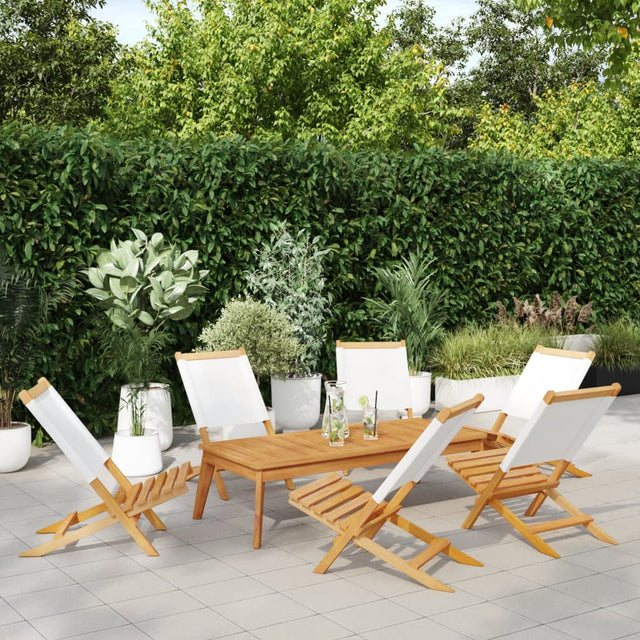 Folding Garden Chairs 6 Pcs White Fabric And Solid Wood