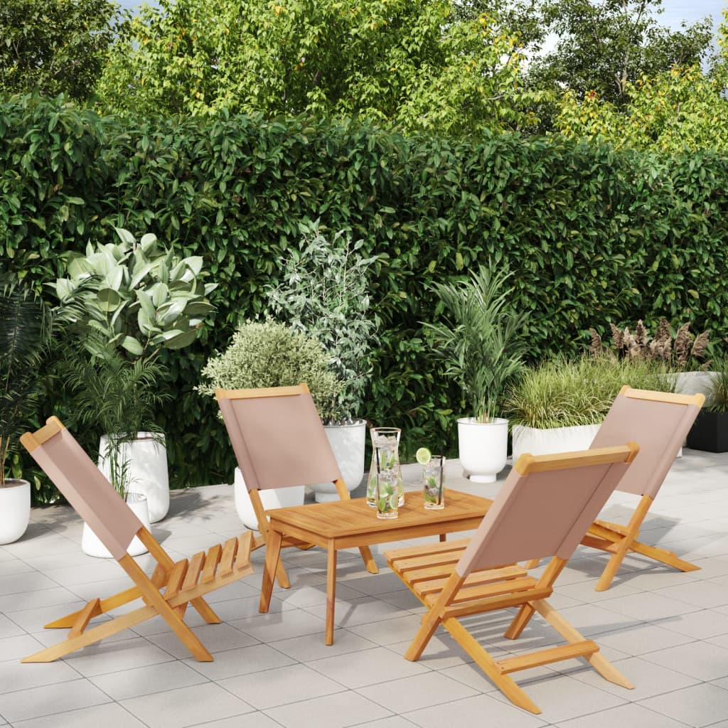 Folding Garden Chairs 6 Pcs White Fabric And Solid Wood