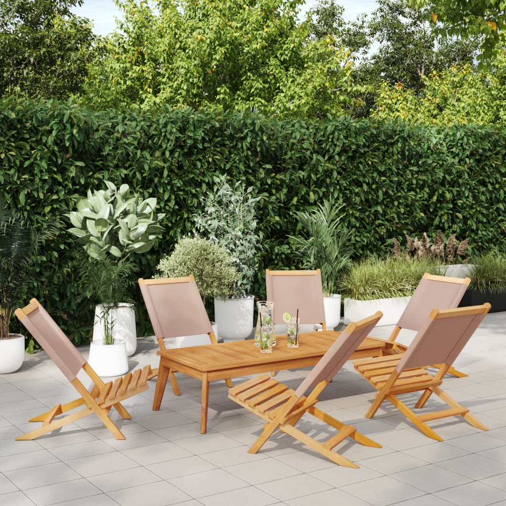 Folding Garden Chairs 6 Pcs White Fabric And Solid Wood