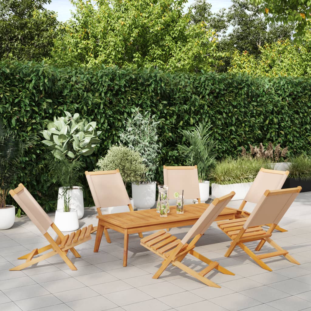 Folding Garden Chairs 6 Pcs White Fabric And Solid Wood