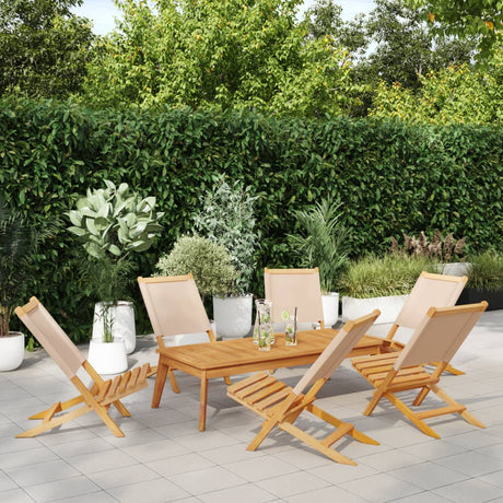 Folding Garden Chairs 6 Pcs White Fabric And Solid Wood