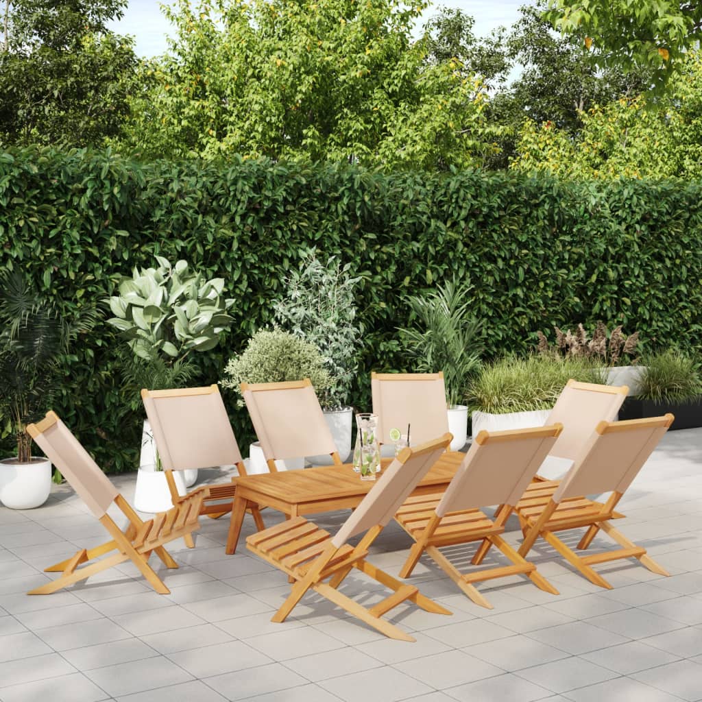Folding Garden Chairs 6 Pcs White Fabric And Solid Wood