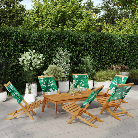 Folding Garden Chairs 6 Pcs White Fabric And Solid Wood