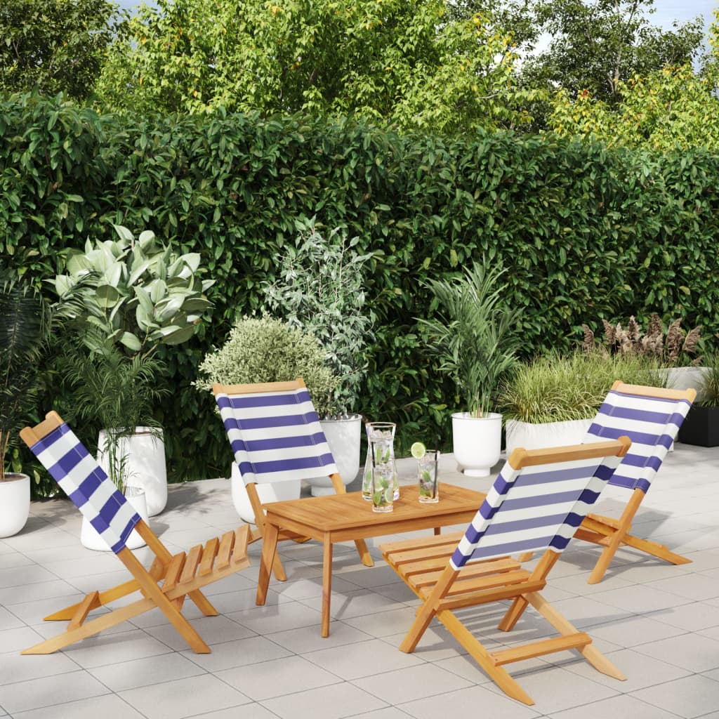 Folding Garden Chairs 6 Pcs White Fabric And Solid Wood