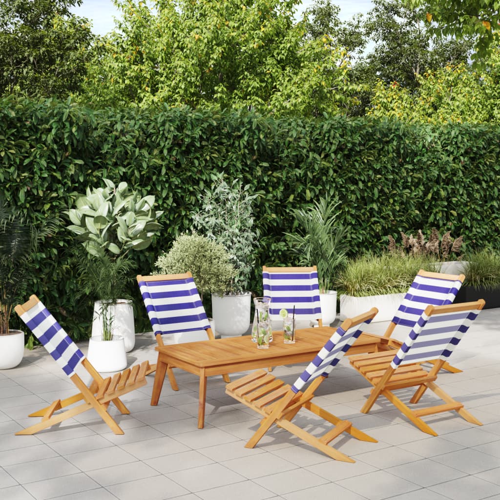 Folding Garden Chairs 6 Pcs White Fabric And Solid Wood