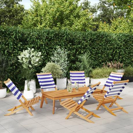 Folding Garden Chairs 6 Pcs White Fabric And Solid Wood
