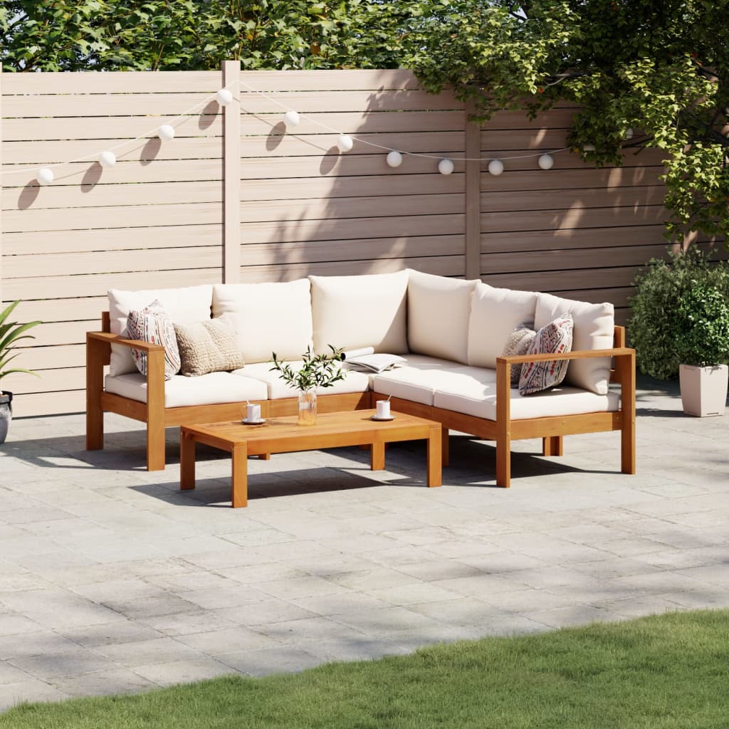 5 Piece Garden Sofa Set With Cushions Solid Wood Acacia