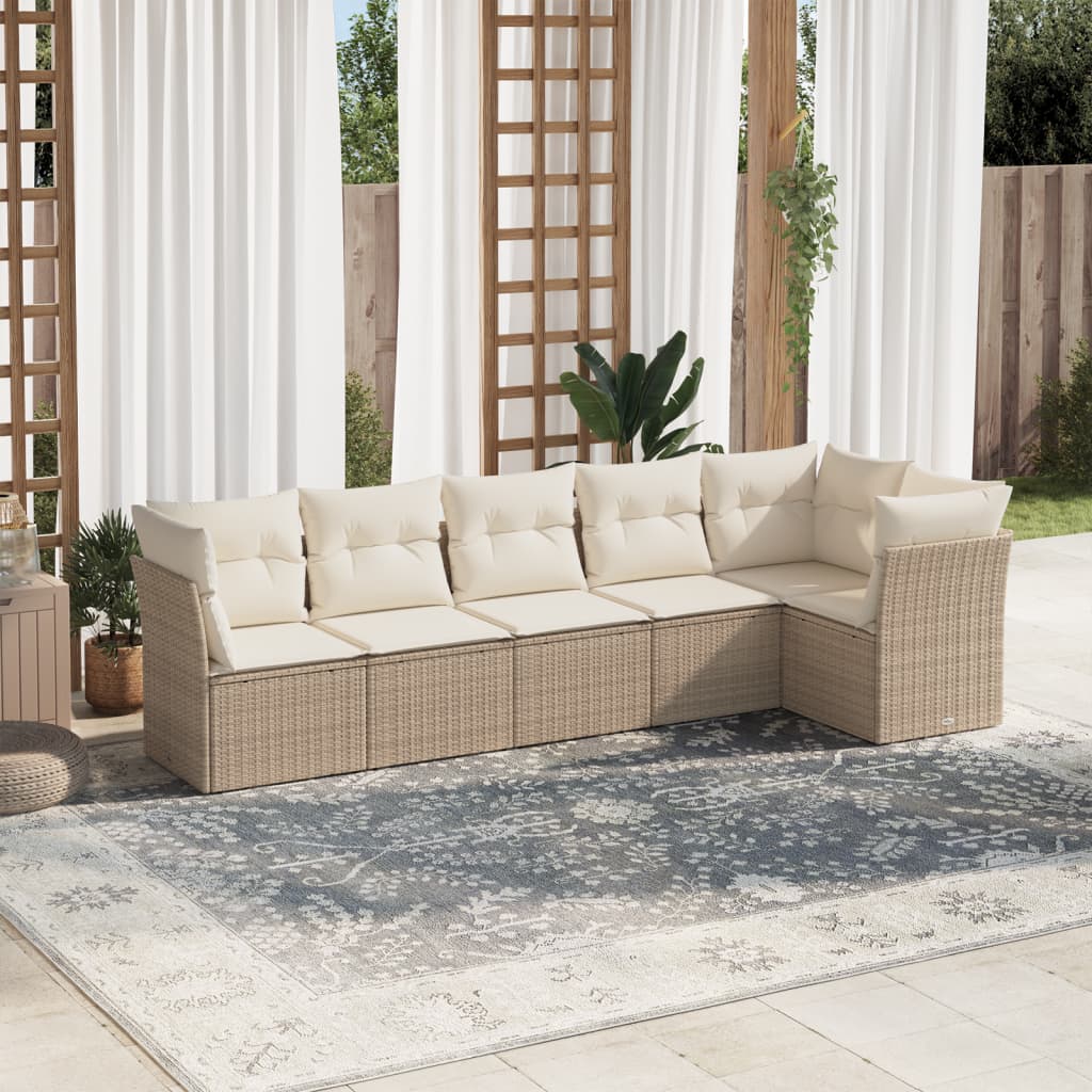 6 Piece Garden Sofa Set With Cushions Beige Poly Rattan