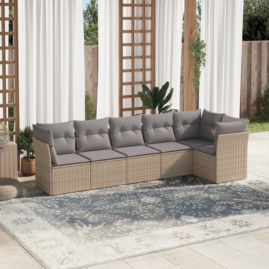 6 Piece Garden Sofa Set With Cushions Beige Poly Rattan
