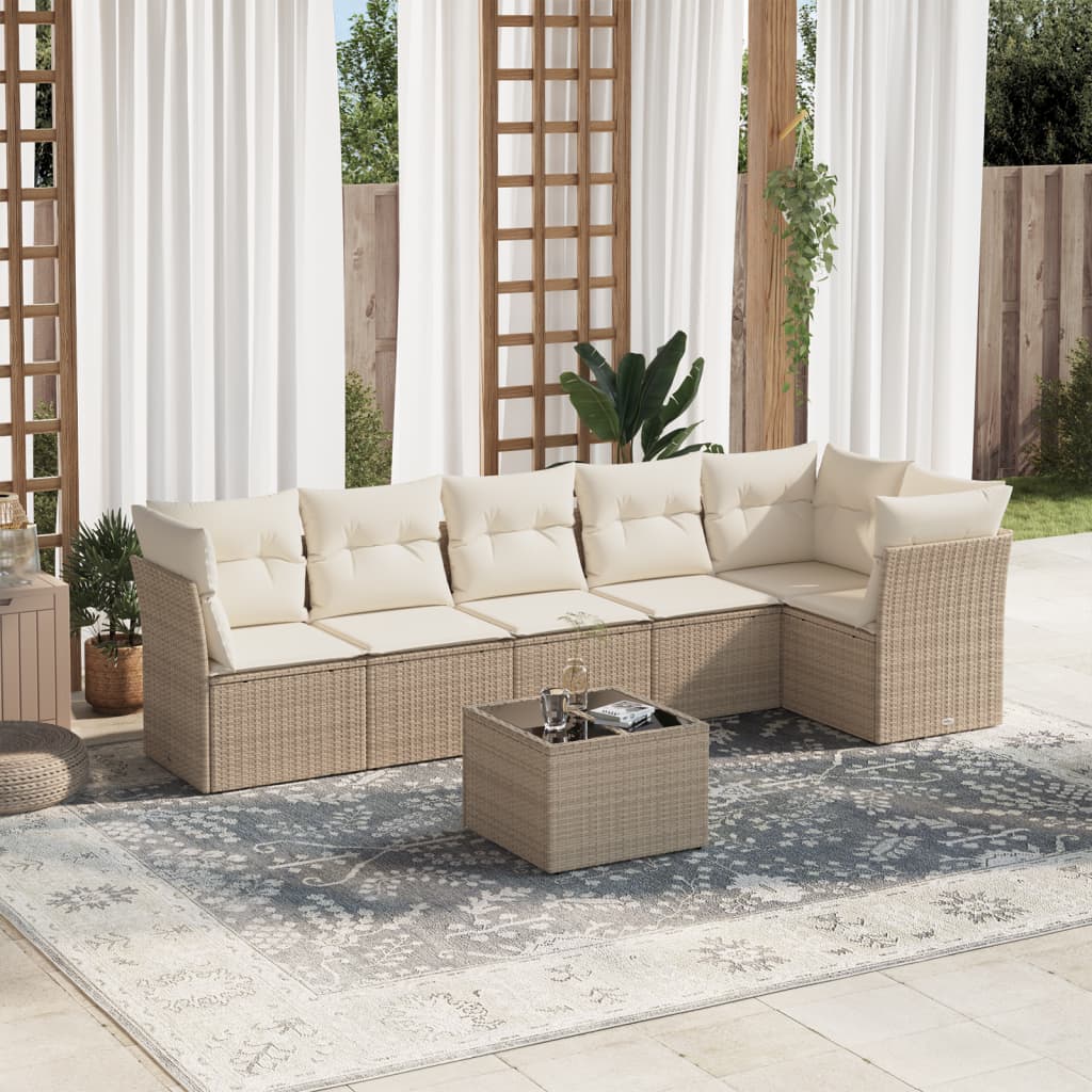 6 Piece Garden Sofa Set With Cushions Beige Poly Rattan