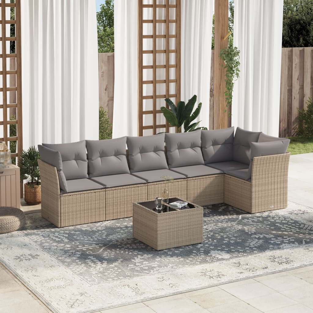 6 Piece Garden Sofa Set With Cushions Beige Poly Rattan