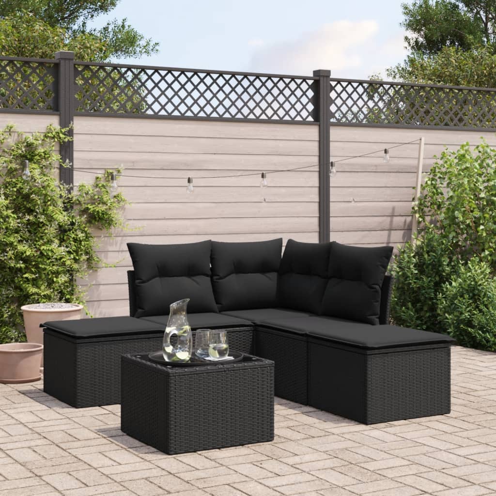 6 Piece Garden Sofa Set With Cushions Black Poly Rattan