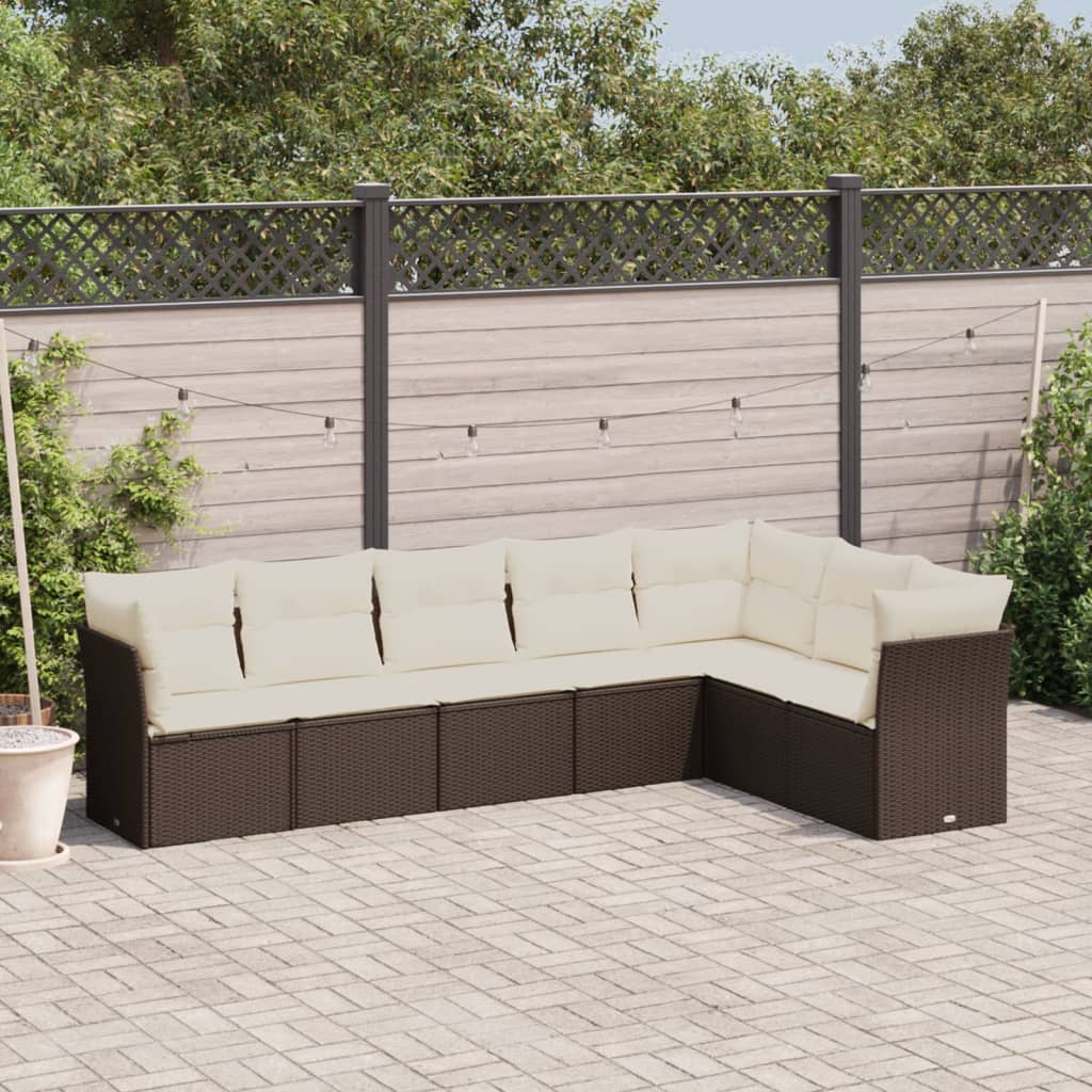 7 Piece Garden Sofa Set With Cushions Black Poly Rattan