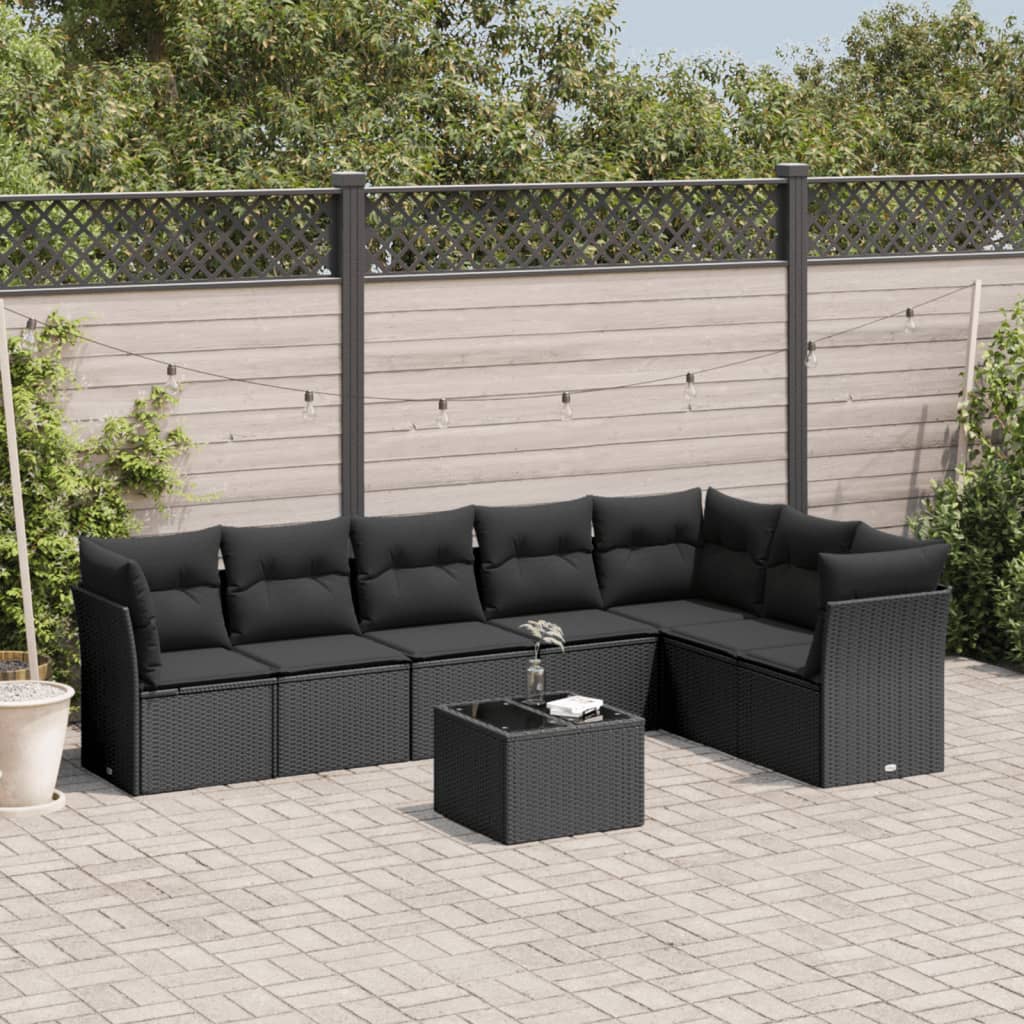 7 Piece Garden Sofa Set With Cushions Black Poly Rattan