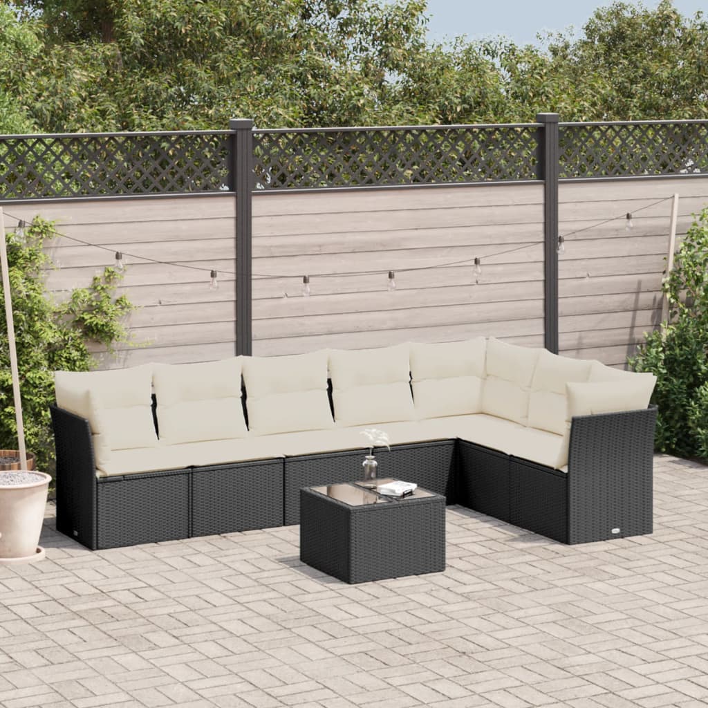 7 Piece Garden Sofa Set With Cushions Black Poly Rattan