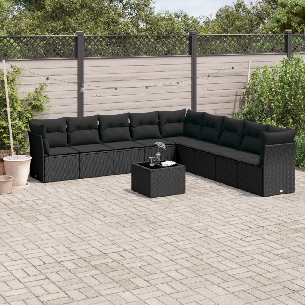 9 Piece Garden Sofa Set With Cushions Black Poly Rattan