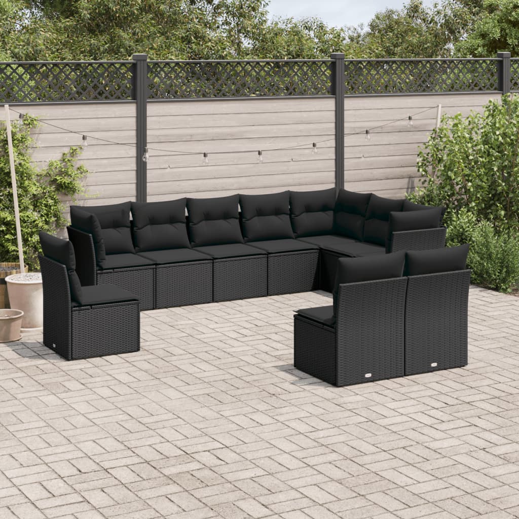10 Piece Garden Sofa Set With Cushions Poly Rattan