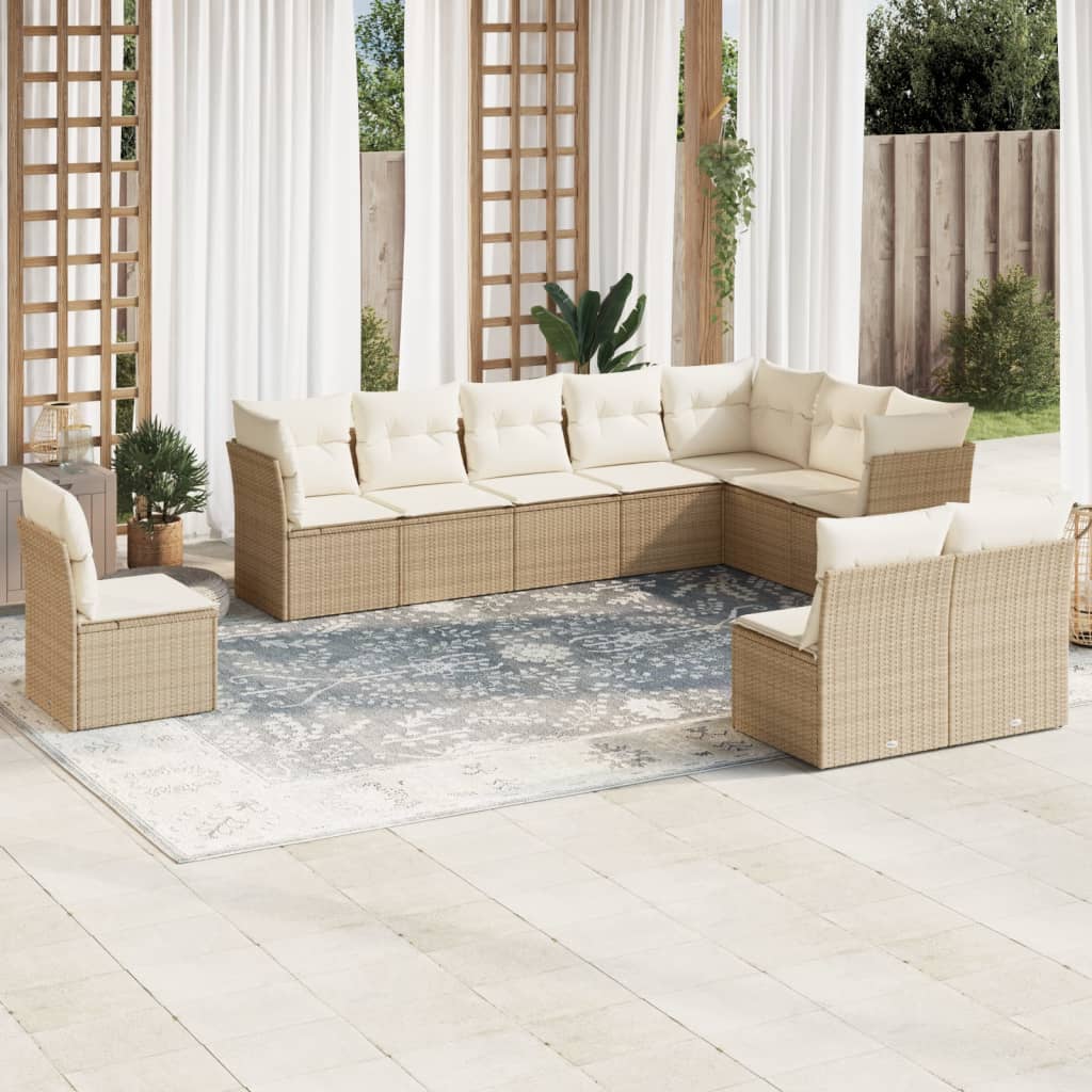 10 Piece Garden Sofa Set With Cushions Poly Rattan