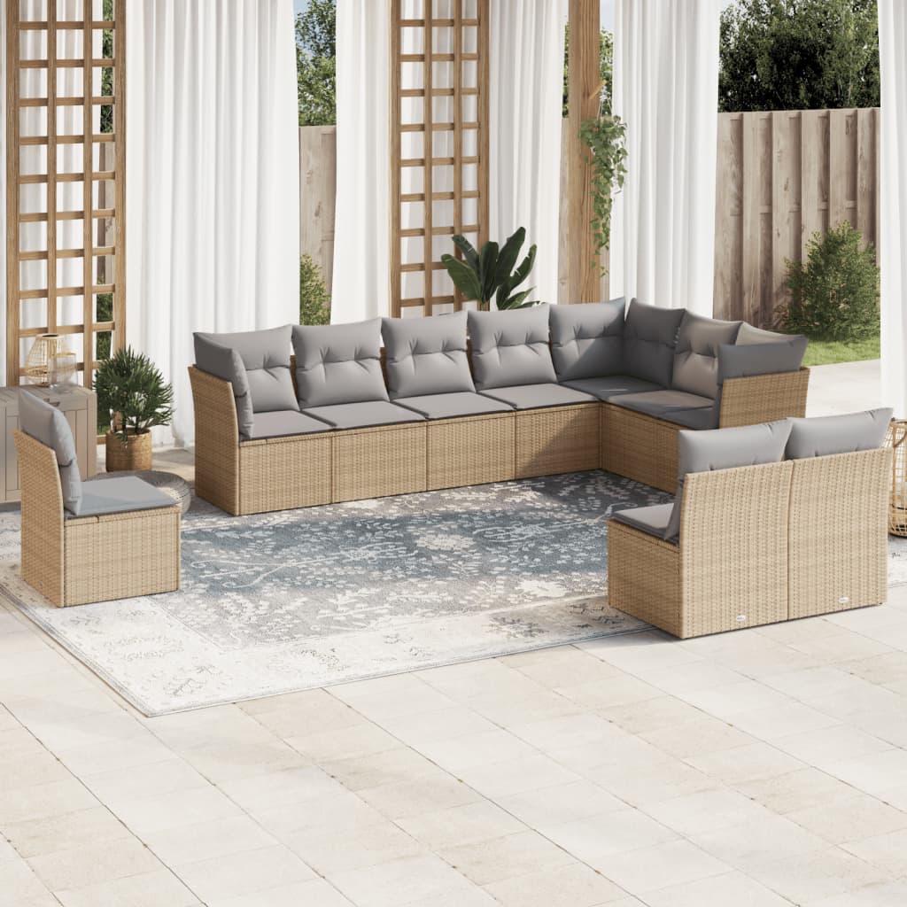 10 Piece Garden Sofa Set With Cushions Poly Rattan