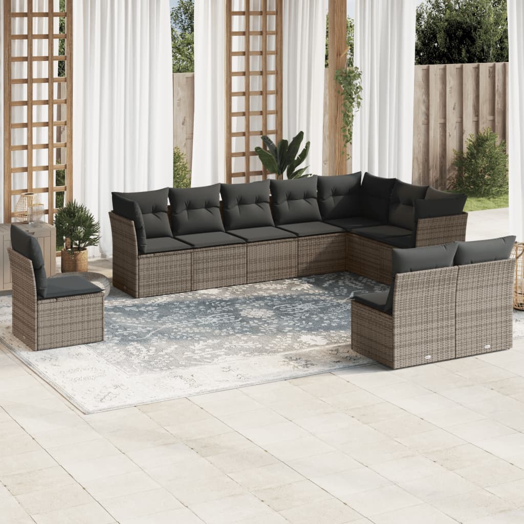 10 Piece Garden Sofa Set With Cushions Poly Rattan