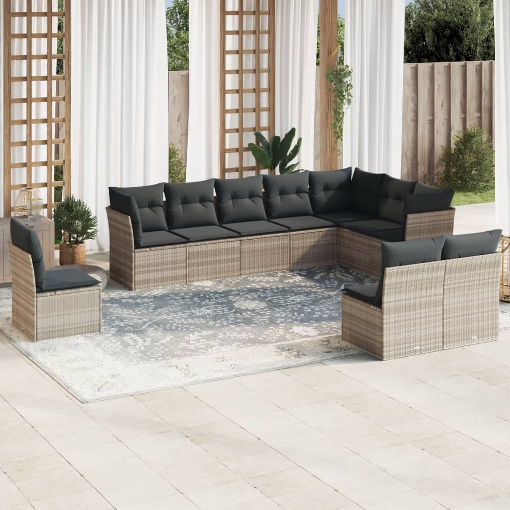 10 Piece Garden Sofa Set With Cushions Poly Rattan