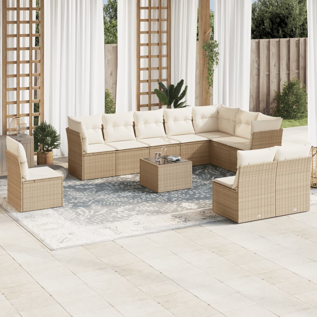 10 Piece Garden Sofa Set With Cushions Poly Rattan