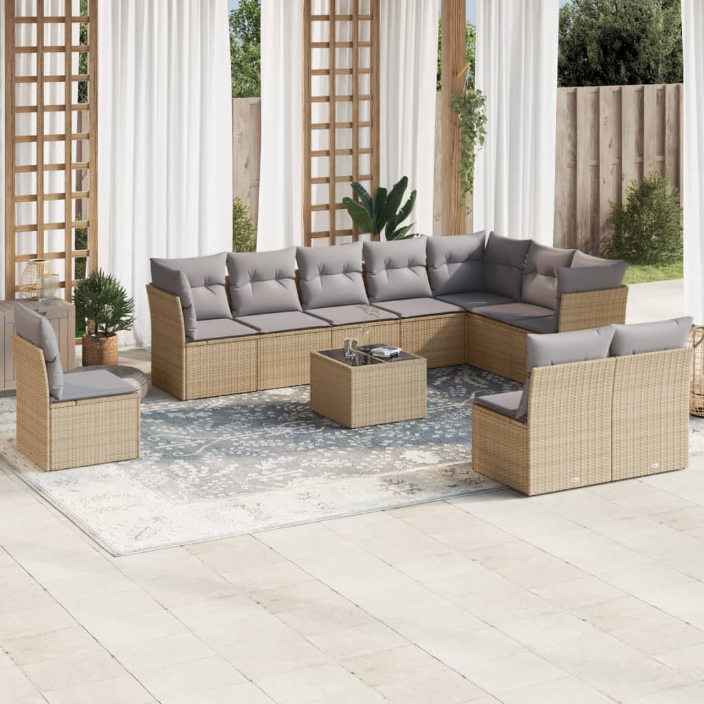 10 Piece Garden Sofa Set With Cushions Poly Rattan