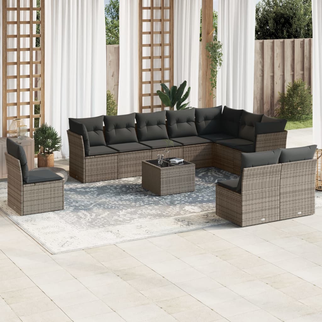 10 Piece Garden Sofa Set With Cushions Poly Rattan