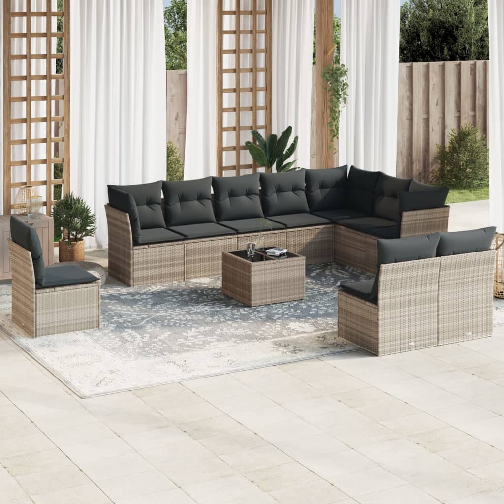 10 Piece Garden Sofa Set With Cushions Poly Rattan