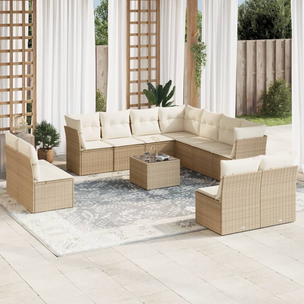11 Piece Garden Sofa Set With Cushions Beige Poly Rattan