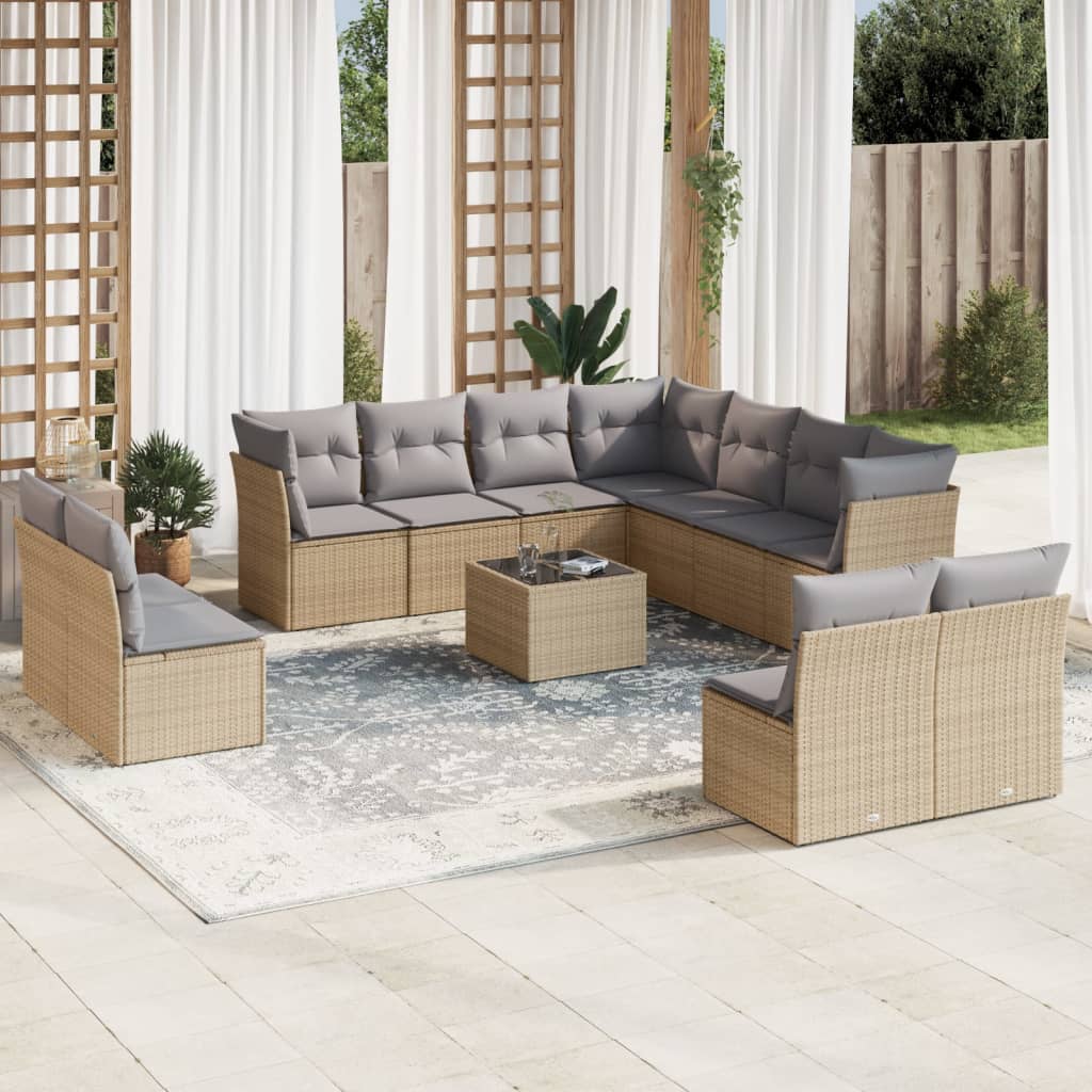 11 Piece Garden Sofa Set With Cushions Beige Poly Rattan