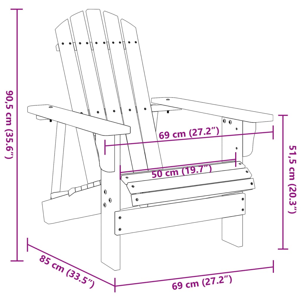 Adirondack Chair 69X85X90.5 Cm Solid Wood Fir