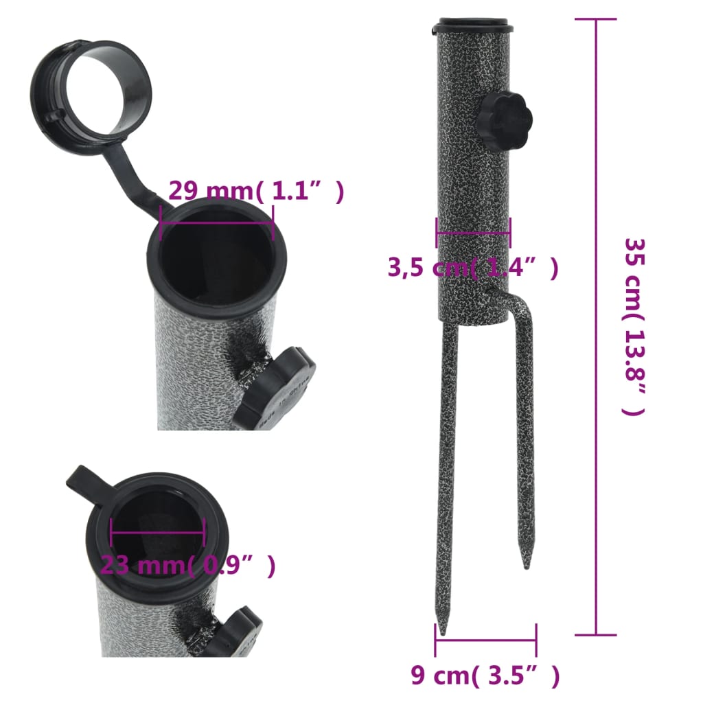 Parasol Stands With Spikes 2 Pcs 9X35 Cm Galvanised Steel