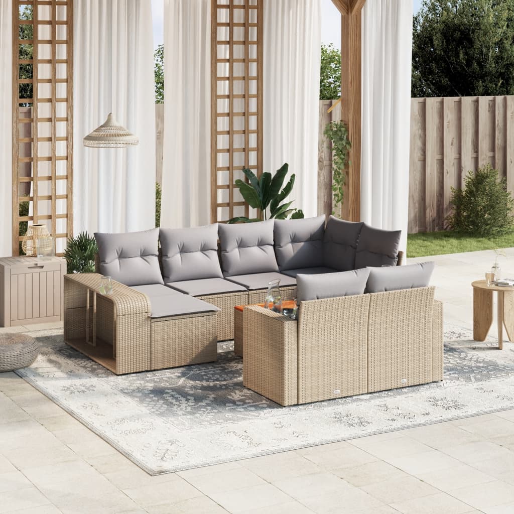 11 Piece Garden Sofa Set With Cushions Beige Poly Rattan