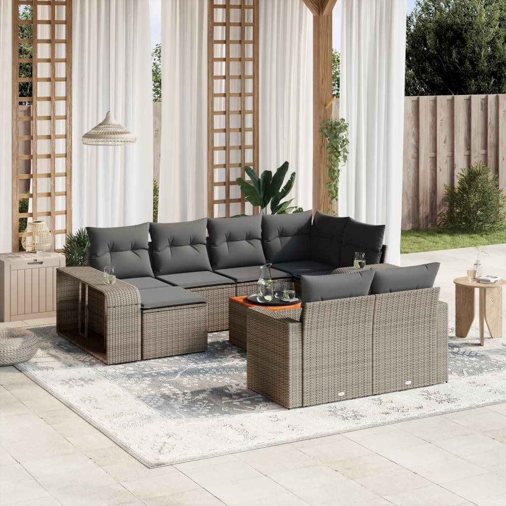 11 Piece Garden Sofa Set With Cushions Beige Poly Rattan