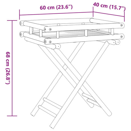 Folding Tray Table 60X40X68 Cm Bamboo