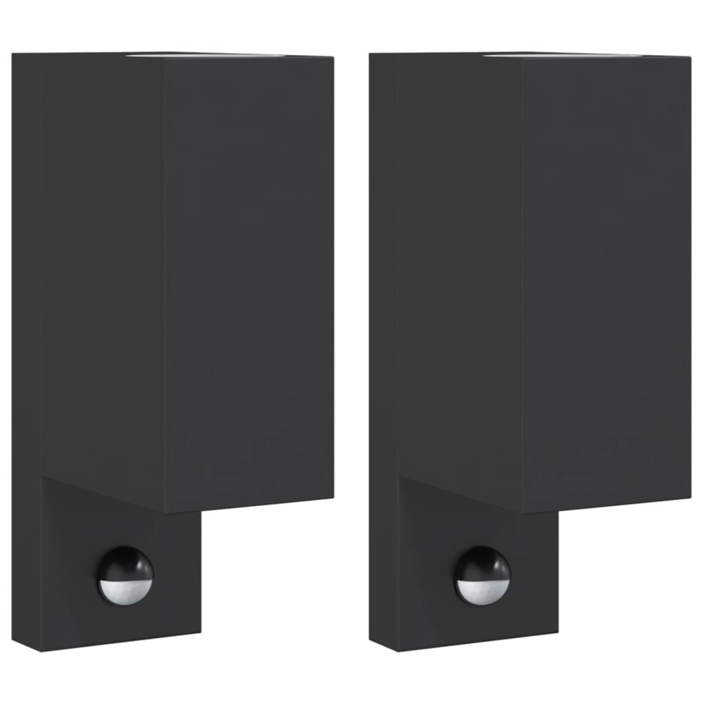 Outdoor Wall Lights With Sensors 2Pcs Black Die-Cast Aluminium