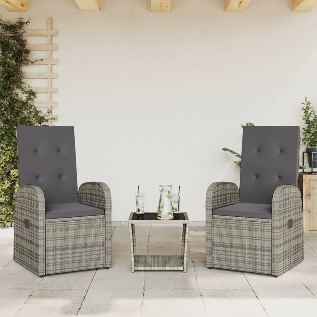 3 Piece Garden Dining Set With Cushions Grey Poly Rattan